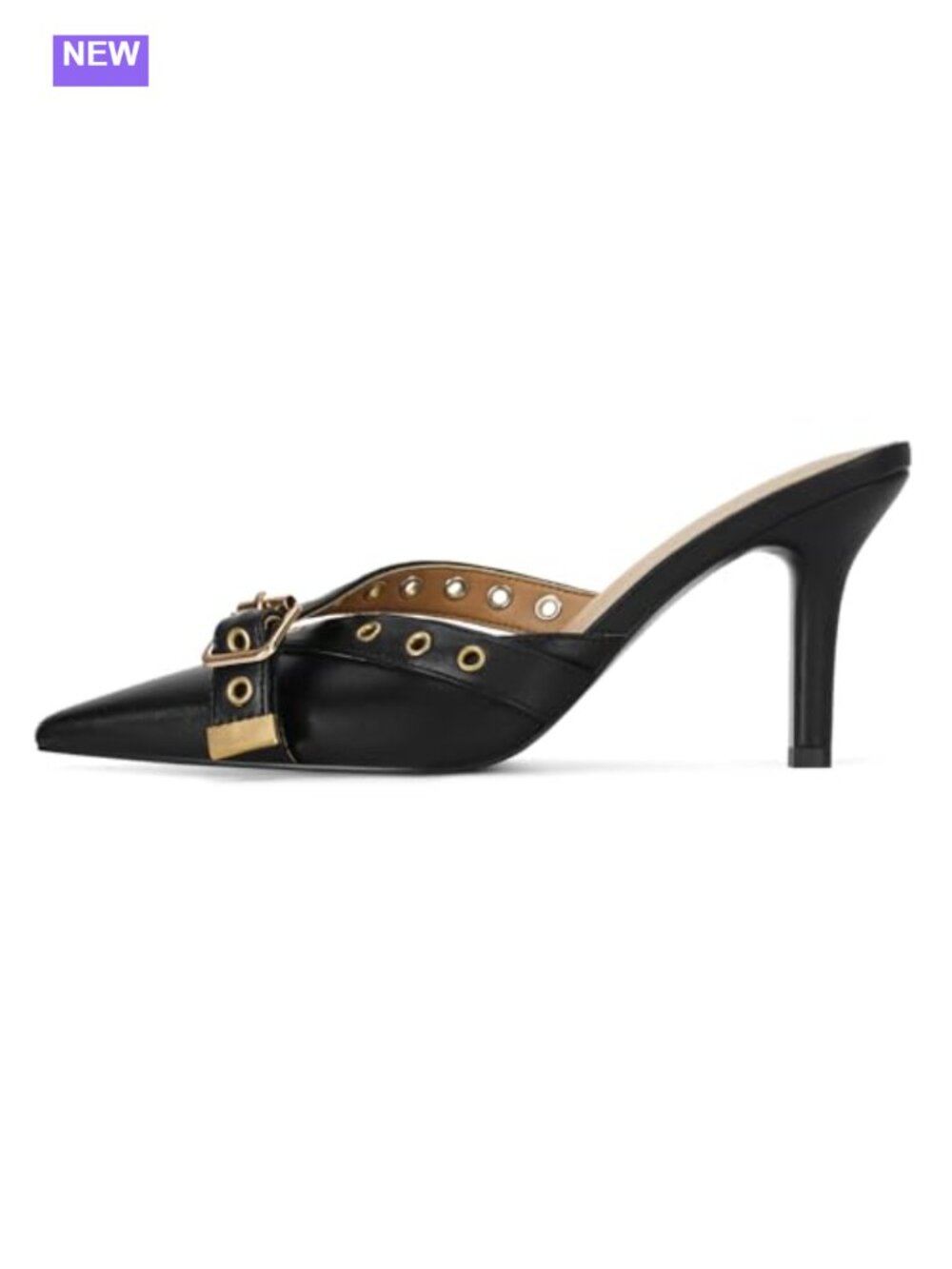 Vegan Leather Kitten Heel Pointed Toe Mule Pumps Dressy Bow Studded